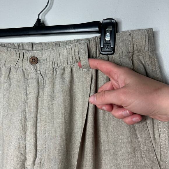 Tommy Bahama Women's Relax Tan 100% Linen Pants Large Button Zip Elastic Waist - Picture 5 of 12